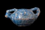 Seltsjoek Kobalt geglazuurde aardewerk olielamp met twee