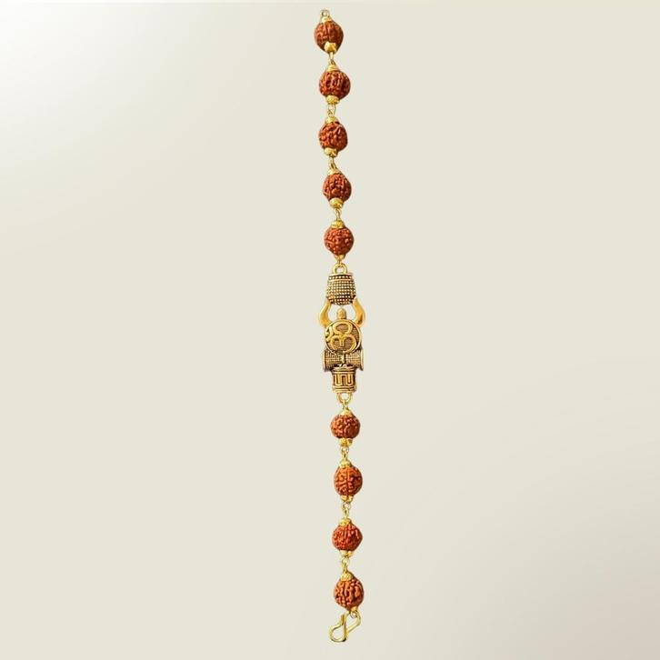 Messing Rudraksa armband met 10 kralen en OHM-hanger - ±19, Sport en Fitness, Gezondheidsproducten en Wellness, Ophalen of Verzenden