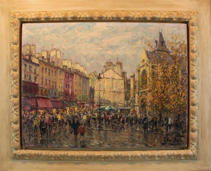 Bay Sala, Juan Bayón Salado (1913-1995) - Marche Mouffetard,, Antiquités & Art, Art | Peinture | Classique