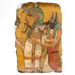 Oud-Egyptisch Kartonnage Polychroom kartonnen fragment met