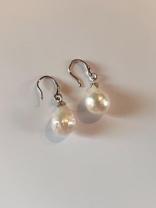 Zonder Minimumprijs - Oorbellen - 9 kt. Witgoud Parel, Handtassen en Accessoires, Oorbellen
