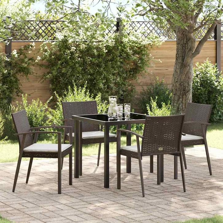vidaXL Tuin Eettafel Set 5 pcs Bruin en Zwart PE Riet, Tuin en Terras, Tuinsets en Loungesets, Nieuw, Verzenden
