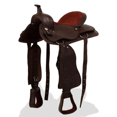 vidaXL Western zadel, hoofdstel en borstriem 16 echt leer, Animaux & Accessoires, Chevaux & Poneys | Autres trucs de cheval, Envoi