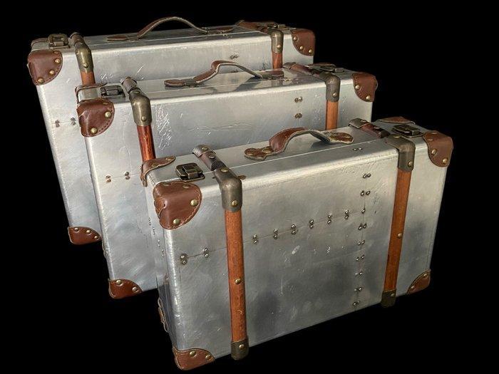 Aluminium - Set van 3 decoratieve opbergkoffers - Koffer, Antiek en Kunst, Curiosa en Brocante