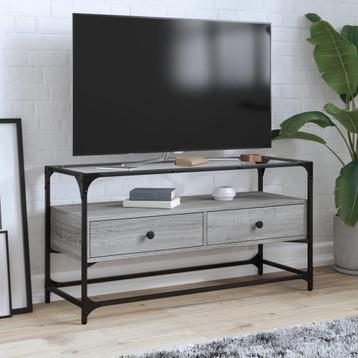 vidaXL Tv-meubel met glazen blad 98x35x51 cm bewerkt hout, Huis en Inrichting, Verzenden, Nieuw