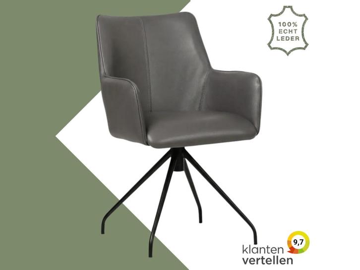 Leren eetkamerstoel Wave - Granada Steel (grijs) - Spinpoot, Huis en Inrichting, Stoelen, Grijs, Eén, Nieuw, Leer, Ophalen of Verzenden