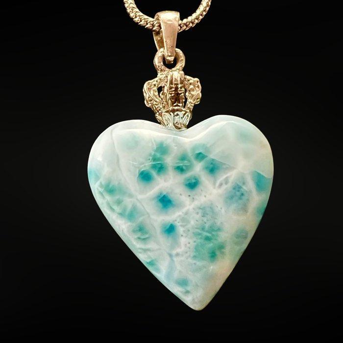 Premium - Hartvormige hanger van natuurlijke larimar -, Verzamelen, Mineralen en Fossielen