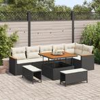vidaXL 9-delig tuinset met kussens in zwart poly rattan en, Tuin en Terras, Verzenden, Nieuw, Tuinset