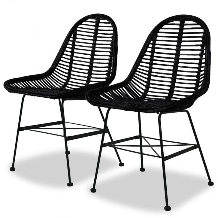 vidaXL Eetkamerstoelen 2 st natuurlijk rattan zwart, Huis en Inrichting, Stoelen, Nieuw, Verzenden