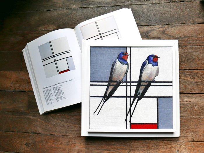 Jos Verheugen - Free after Mondrian, with Swallows (M852), Antiek en Kunst, Kunst | Schilderijen | Modern