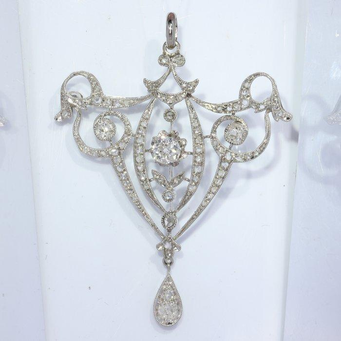 Broche Platina - 0.88ct. tw. Diamant (Natuurlijk) - Vintage, Handtassen en Accessoires, Antieke sieraden