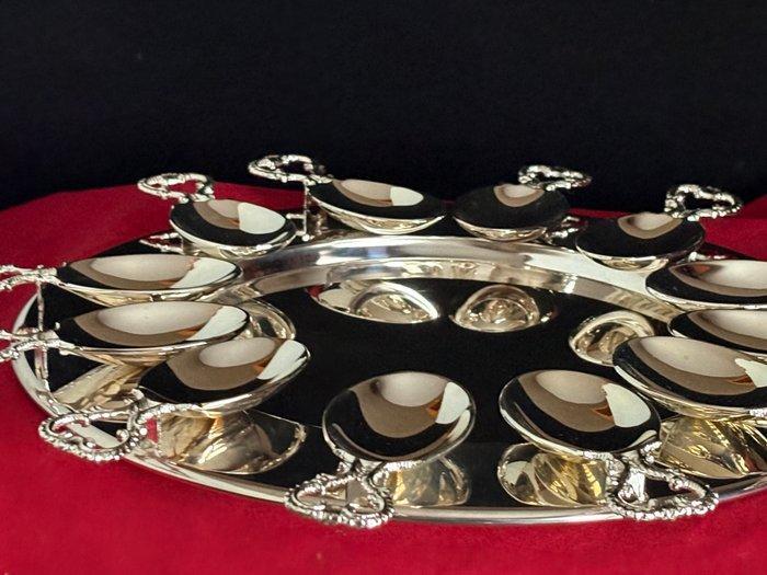 Lepel (13) - amuse/hapjes lepels met verzilverd bord -, Antiek en Kunst, Antiek | Meubels | Tafels