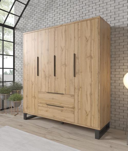 Kledingkast 191cm eiken zwart scharnierdeuren Garderobekast, Huis en Inrichting, Kasten | Overige, Nieuw, Verzenden