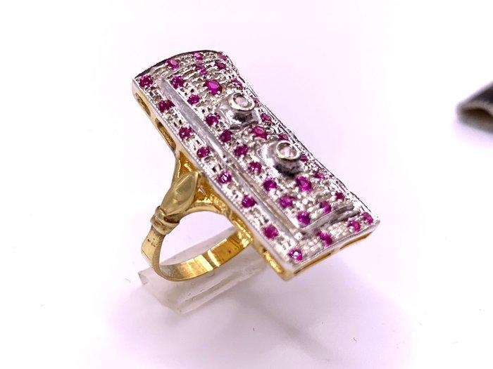 Zonder minimumprijs - Ring - 9 kt. Geel goud, Zilver Robijn, Bijoux, Sacs & Beauté, Bagues