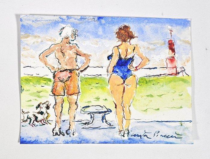 Walter Piacesi (1929-2022) - Figure al Molo, Antiek en Kunst, Kunst | Schilderijen | Modern