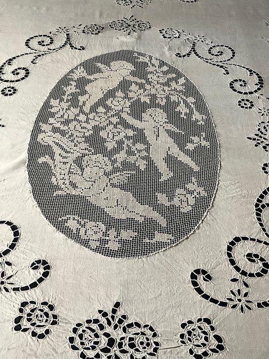 Ca. 1870 Richelieu-linnen beddengoed of gordijn. - Textiel -, Antiek en Kunst, Antiek | Tapijten, Tafelkleden en Textiel