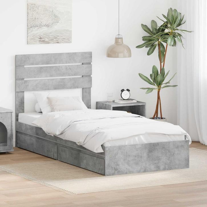 vidaXL Opbergbed met hoofdeinde Beton Grijs 100 x 200 cm, Huis en Inrichting, Slaapkamer | Bedden, Nieuw, Verzenden