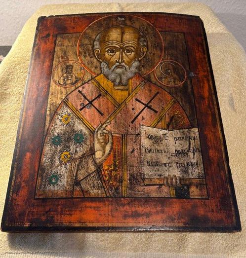 Icône - Saint Nicolas le Thaumaturge - Bois, Antiek en Kunst, Kunst | Niet-Westerse kunst
