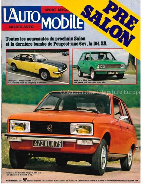 1975 LAUTOMOBILE MAGAZINE 351 FRANS, Boeken, Auto's | Folders en Tijdschriften