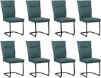 Set van 8 Blauwe leren   - poot rond zwart - Toledo Leer, Nieuw, Vijf, Zes of meer stoelen, Modern, Leer