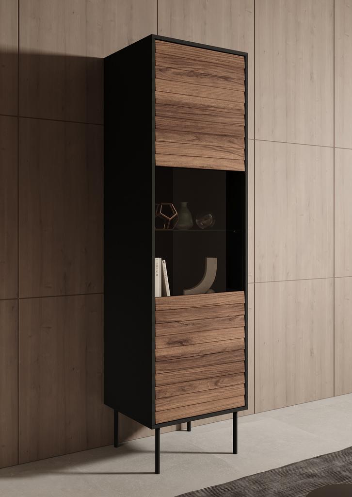 Meubella | Vitrinekast eiken zwart 53cm Glazen opbergkast, Huis en Inrichting, Kasten | Vitrinekasten, 25 tot 50 cm, Nieuw, 50 tot 100 cm