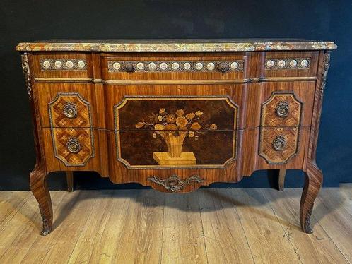 Commode - Brons, Hout, Marmer - Marqueterie en gemonteerd, Antiek en Kunst, Antiek | Meubels | Stoelen en Sofa's