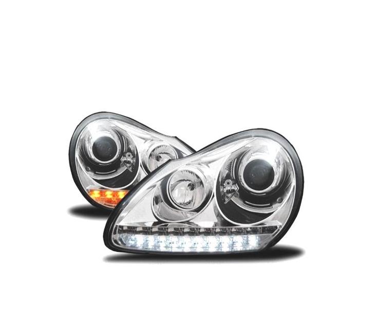 PHARES PORSCHE CAYENNE 03-07 DAYLIGHT FOND CHROMÉ, Autos : Pièces & Accessoires, Éclairage, Envoi