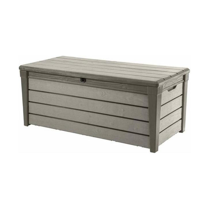 Keter Brushwood kussenbox - 455L - 145x69,7x60,3cm - Taupe, Tuin en Terras, Bergingen en Tuinkasten, Nieuw, Ophalen of Verzenden