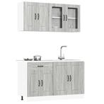 vidaXL 4-delige Keukenkastenset Kalmar bewerkt hout grijs, Huis en Inrichting, Verzenden, Nieuw