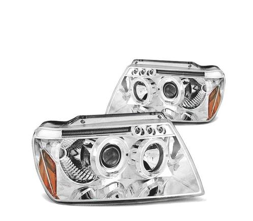 PHARES POUR JEEP GRAND CHEROKEE 99-05 ANGEL EYES CHROMÉ H1 H, Auto-onderdelen, Verlichting, Verzenden