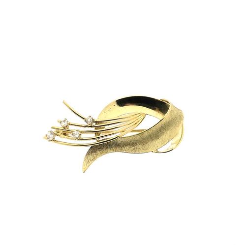 Gouden abstracte broche met glaskristal (vintage, speld), Handtassen en Accessoires, Broches, Overige kleuren, Gebruikt, Met edelsteen