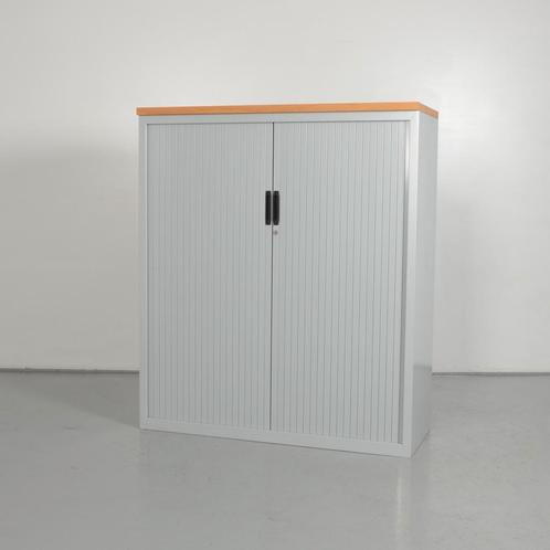 Roldeurkast Lensvelt - Grijs - 139 x 120 cm - Eiken topblad, Huis en Inrichting, Kasten | Roldeurkasten en Archiefkasten, Gebruikt