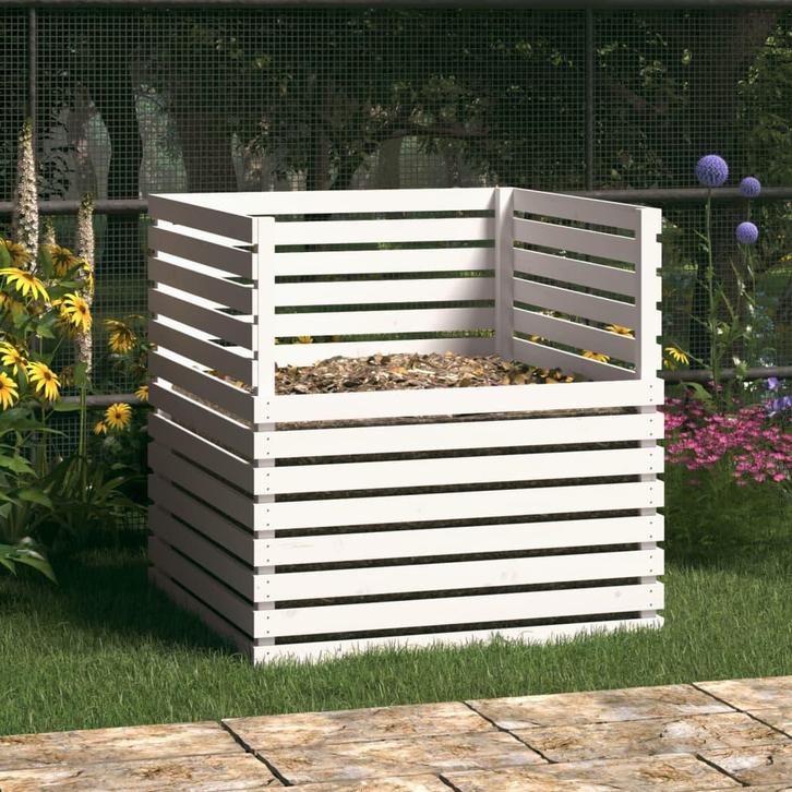 vidaXL Compostbak 100x100x102 cm massief grenenhout wit, Tuin en Terras, Overige Tuin en Terras, Nieuw, Verzenden