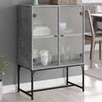 vidaXL Bijzetkast met glazen deuren 69x37x100 cm betongrijs, Huis en Inrichting, Kasten | Dressoirs, Verzenden, Nieuw