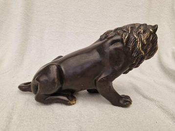Beeld, Bronzen leeuw - 25 cm - Brons, Antiek en Kunst