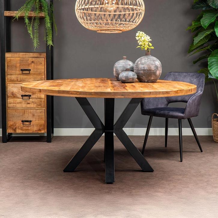 Mangohouten Eettafel Rond Tara 160 cm (5cm), Huis en Inrichting, Tafels | Eettafels, Nieuw, Overige houtsoorten, Rond, Verzenden