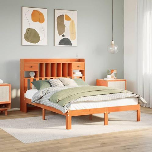 vidaXL Bed met boekenkast zonder matras grenenhout wasbruin, Huis en Inrichting, Slaapkamer | Bedden, Nieuw, Verzenden