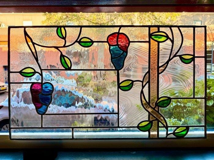 Jugendstil Glas-in-loodraam - 1920-1930 - 52x90cm -, Antiek en Kunst, Curiosa en Brocante