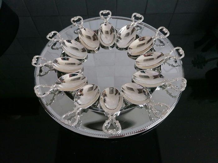 Lepel (13) - Amuselepels met onderbord - Verzilverd, Antiquités & Art, Antiquités | Meubles | Tables