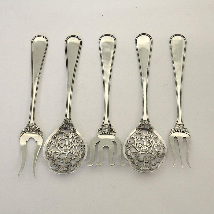 NO RESERVE - Art Nouveau schepwerk in etui - Bestekset (5) -, Antiquités & Art, Antiquités | Meubles | Tables