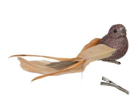 Champagne bruine vogels glittervogels met clip – 16,4 cm 4, Huis en Inrichting, Woonaccessoires | Kunstplanten en Kunstbloemen
