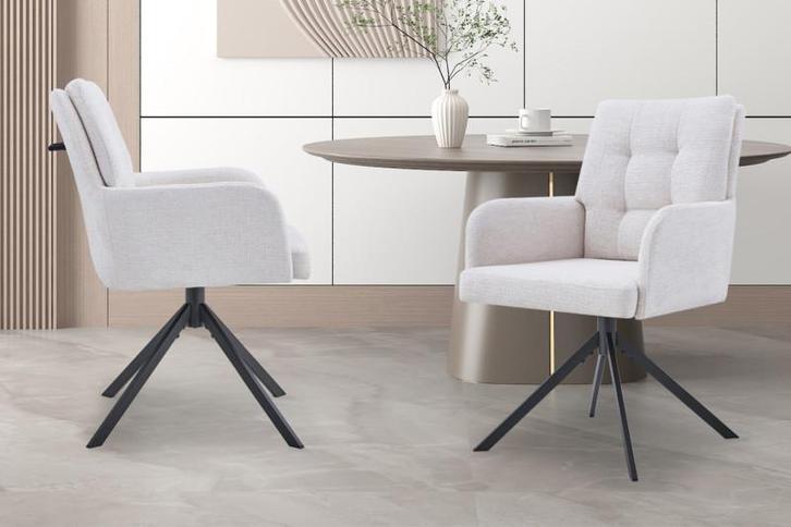 Eetkamerstoel Granada Ecru Poten metaal en bekleding Stof, Huis en Inrichting, Stoelen, Nieuw, Stof, Ophalen of Verzenden