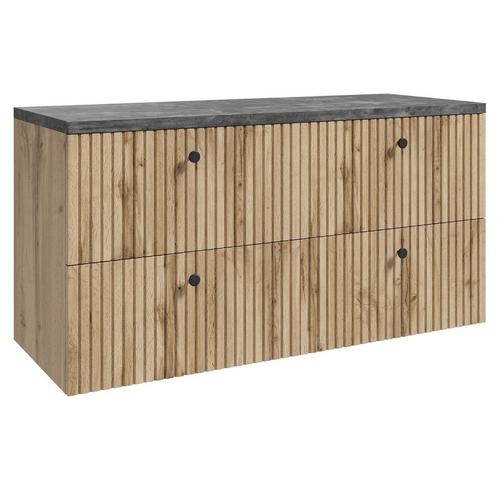 Badplaats Wastafelkast Saros 120 cm - Eiken - met Bovenblad, Huis en Inrichting, Badkamer | Badkamermeubels, Nieuw, Verzenden