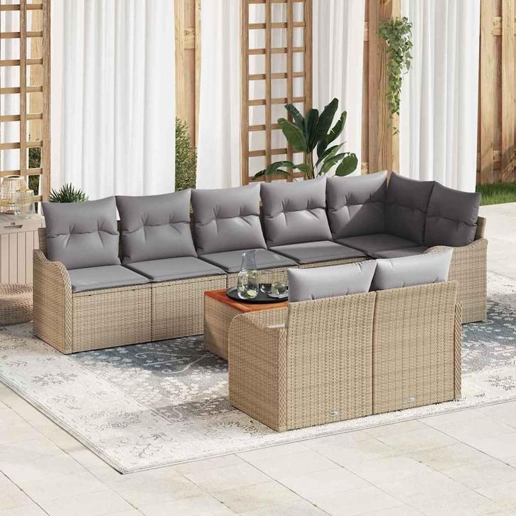 vidaXL Tuinbank Set met kussen 9 pcs Beige poly rattan, Tuin en Terras, Tuinsets en Loungesets, Nieuw, Verzenden