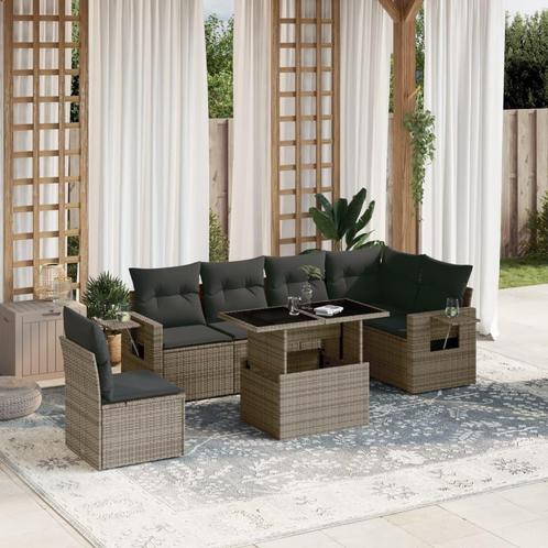 vidaXL Salon de jardin avec coussins 7 pcs gris résine, Tuin en Terras, Tuinsets en Loungesets, Verzenden