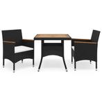 vidaXL 3-delige Tuinset poly rattan en acaciahout zwart, Verzenden, Tuinset