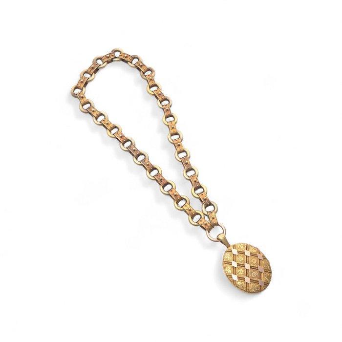Halsketting Victoriaanse 22kt gouden locket hanger met 20kt, Handtassen en Accessoires, Kettingen