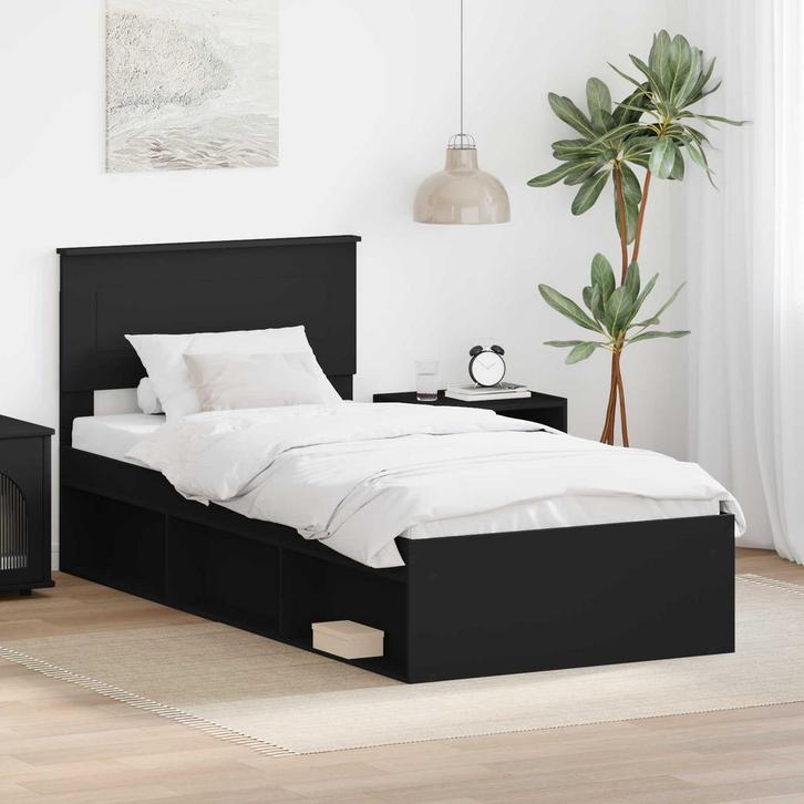 vidaXL Bedframe met hoofdeinde Zwart 90 x 190 cm Bewerkt, Huis en Inrichting, Slaapkamer | Bedden, Nieuw, Verzenden