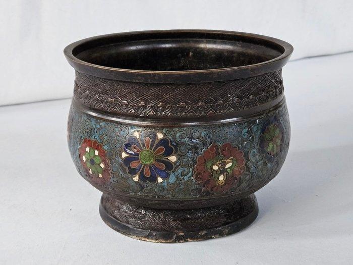 Bloempot - Brons met emaille - Japan, Antiek, Champlevé, Antiek en Kunst, Antiek | Overige Antiek