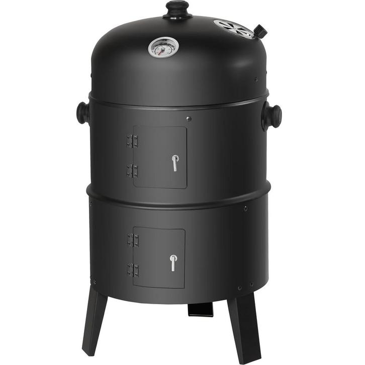 tectake Houtskoolbarbecue rookton 3 in 1 - zwart, Tuin en Terras, Houtskoolbarbecues, Verzenden